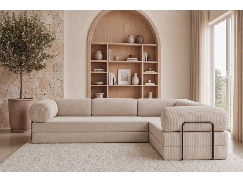  Cosima l - canapé d'angle convertible petit velours côtelé 4 places beige gauche  - Conforama B