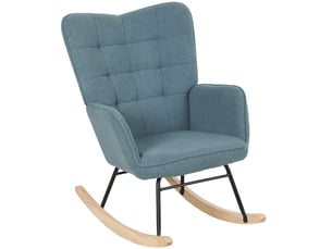 Fauteuil à bascule 71x98x101cm – avec assise rembourrée et pieds patins en bois – polyester - bleu