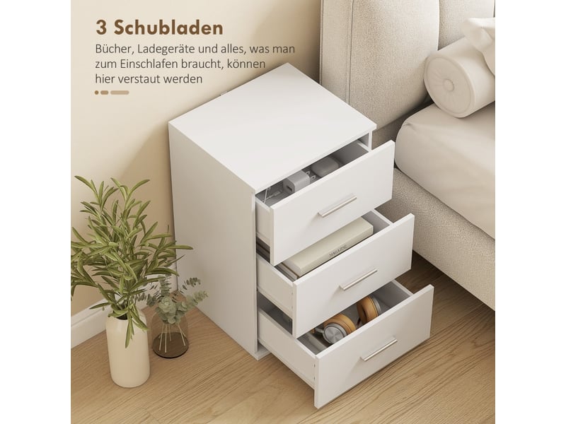 Table de chevet,40x35x60 cm,3 tiroirs,mdf,blanc  - Conforama D