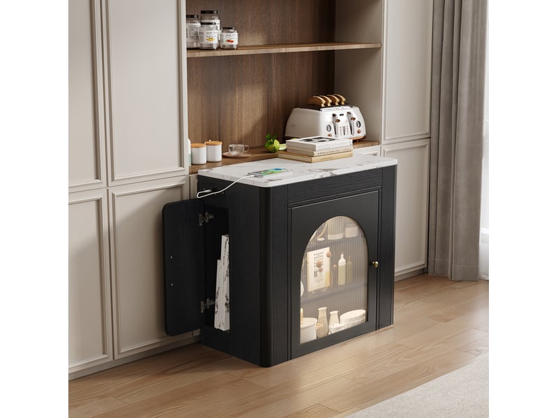  Bar conception d'épissure 80x39,679,6119,6149,6x77 cm 3 plateaux roulettes rangements mdf et verre blanc noir  - Conforama B