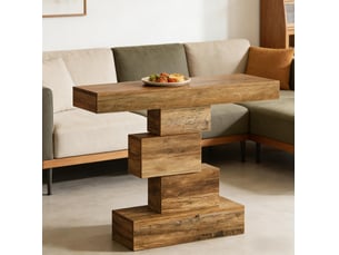 Console avec socle géométrique et plateau long style moderne pour entrée salon chambre en bois clair 108 × 30 × 80 cm
