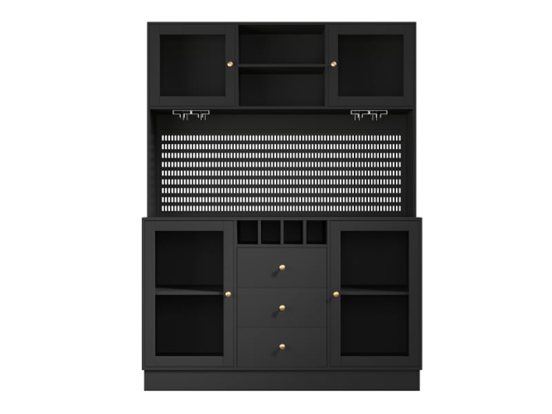  Meuble haut noir moderne avec led intelligent – placard cuisine et salon, armoire porte-bouteilles, étagères réglables  - Conforama A