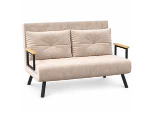 Fauteuil convertible, dossier réglable, avec coussins, fonction relaxation, en polyester, coloris beige, l102 x p73 x h81 cm