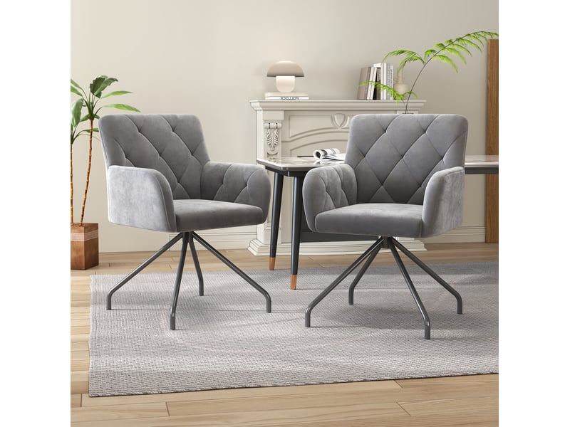  Lot de 6 chaises de salle à manger en velours gris clair avec accoudoirs  - Conforama D