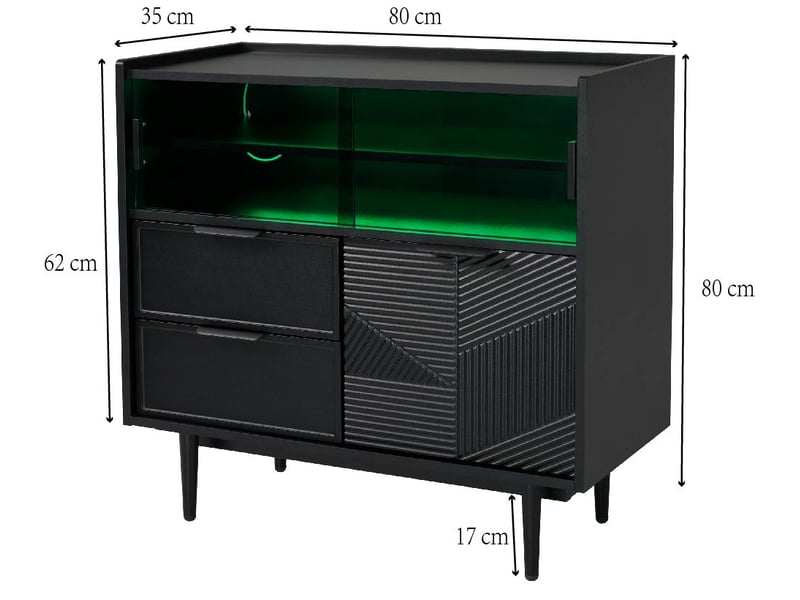  Meuble de rangement sdb 80 cm, porte vitrée, éclairage led, buffet moderne  - Conforama C