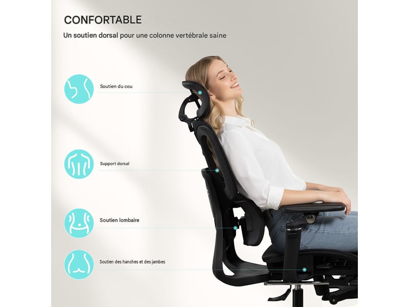  Fauteuil de bureau avec repose-pieds et accoudoirs 6d noir 71 x 67 x 133 cm  - Conforama D