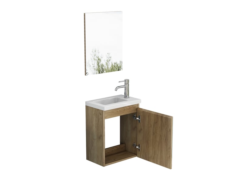  Meuble sous vasque mural avec vasque en céramique et miroir, façade sans poignée, charnières amorties, salle de bain, 40 cm  - Conforama A