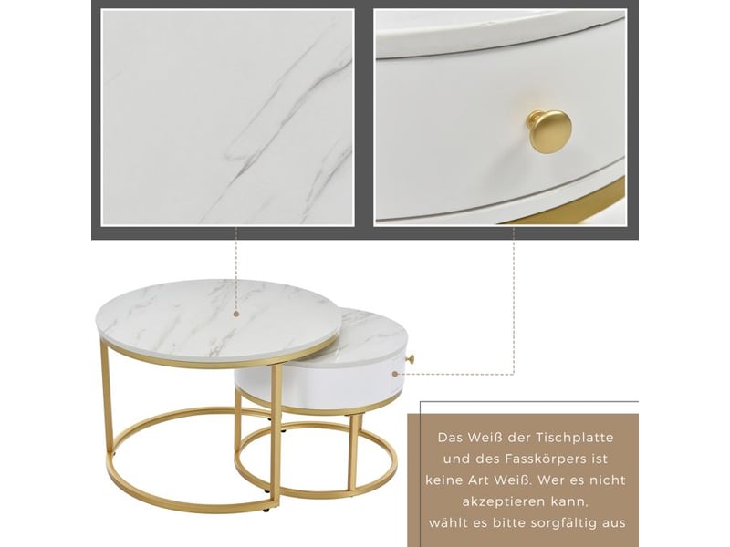  Table basse gigogne marbre - ensemble de 2 tables - finition brillante - 50x50x43.5 cm - mdf 70x70x48cm - Conforama D