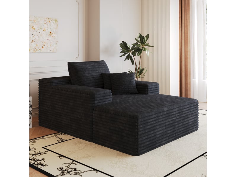  Canapé modulable 1 place modenvie en velours côtelé noir avec assise profonde 115 x 159 x 60 cm  - Conforama E