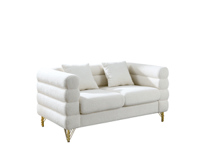 Canapé droit fixe MODFU 2 places Tissu bouclette blanc