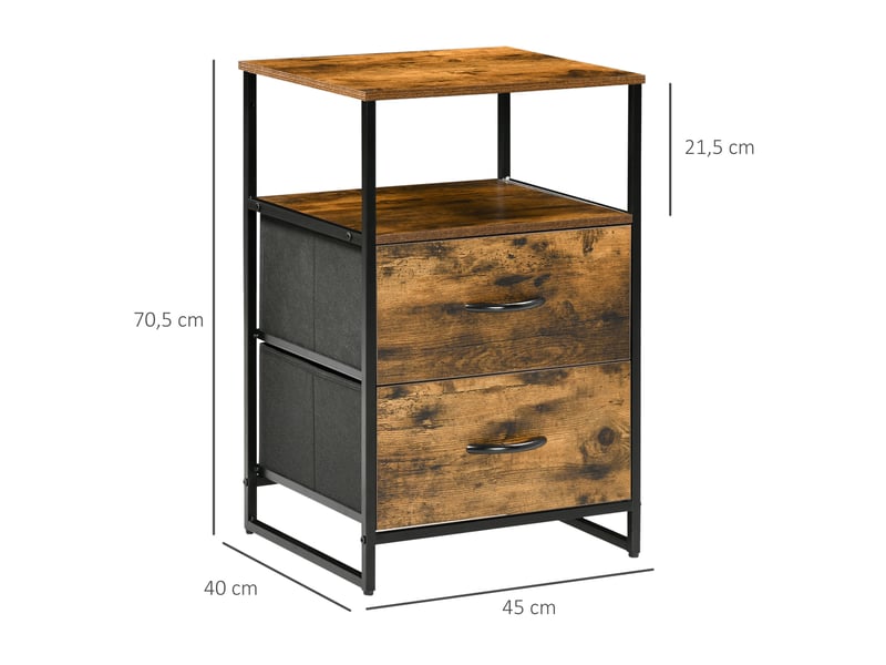  Table de chevet à 2 tiroirs en tissu, petite table d'appoint, meuble de rangement style industriel, commode à 2 tiroirs, 45 x 40 x 70,5 cm  - Conforama E