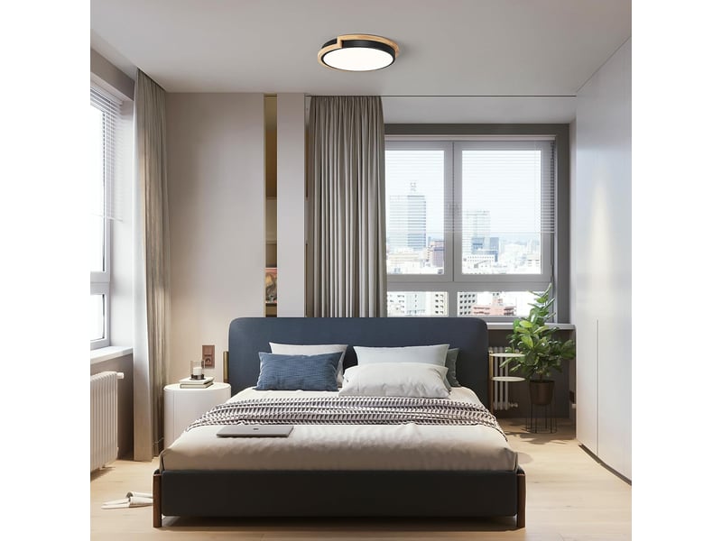  Plafonnier noir 30cm led 18w avec bois – 4000k  - Conforama E