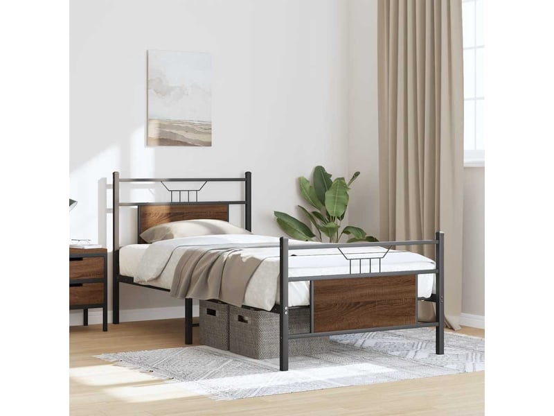  Lit simple- lit adulte -  cadre de lit sans matelas chêne marron 80x200cm bois ingénierie  - Conforama D