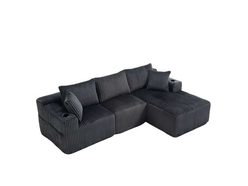  Canapé modulable modenvie 3 places avec méridienne velours côtelé gris 257 x 160 cm  - Conforama A