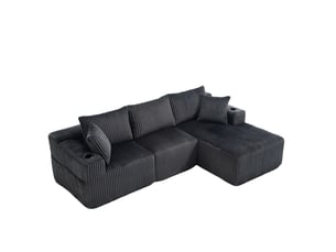 Canapé modulable modenvie 3 places avec méridienne velours côtelé gris 257 x 160 cm