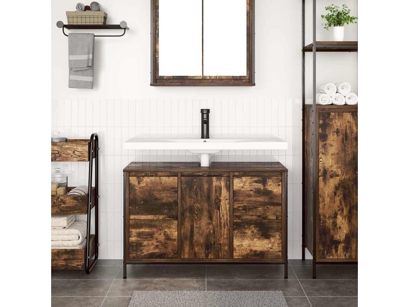  Meuble sous-évier, meuble de rangement avec tiroirs chêne fumé 90x34.5x60 cm  - Conforama C