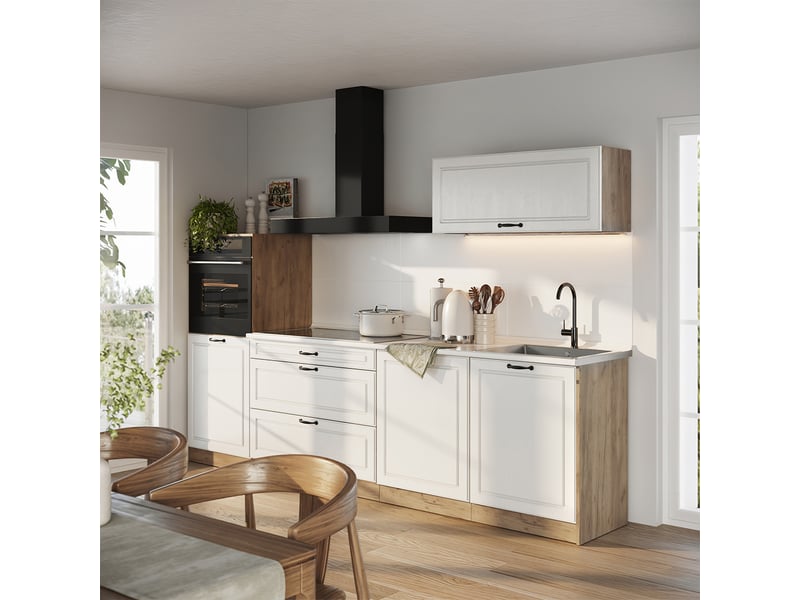Vicco cuisine, blanc campagnechêne doré, 280cm plan de travail chêne doré - Conforama C