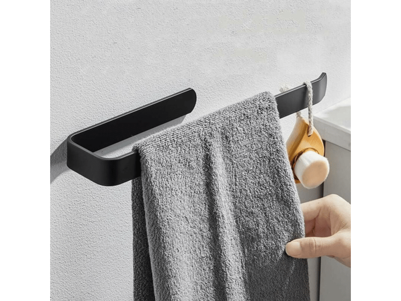 Porte-serviettes de salle de bain sans perçage, mural, anneau de rangement, porte-serviettes de bain, noir mat - Conforama A