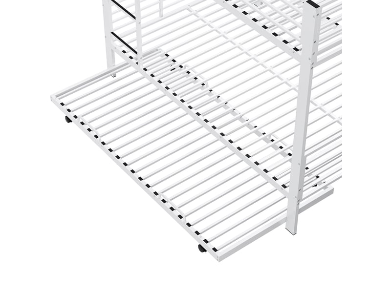 Lit superposé 3 places avec lit gigogne coulissant, sans matelas, en métal blanc mat, pour enfant  - Conforama E