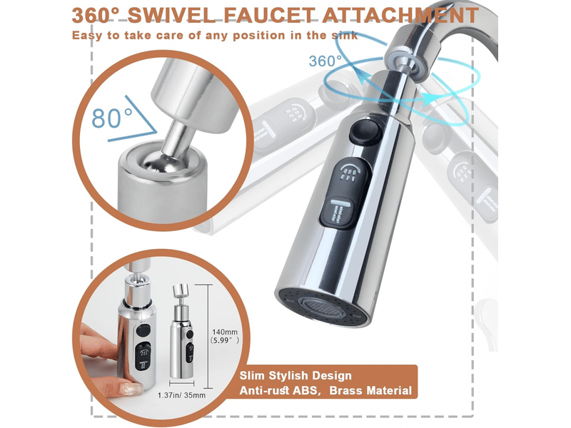  Aérateur de robinet 3 modes rotatif 360° tête douchette evier cuisine brise jet robinet cuisine d'eau pour robinet embout robinet cuisine adaptateur  - Conforama B