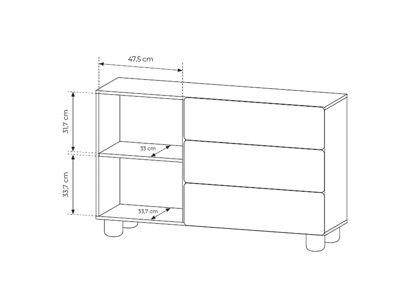  Buffet hanerito, commode 3 tiroirs, 130x38x80h cm chêne marron Hanerito - Conforama C