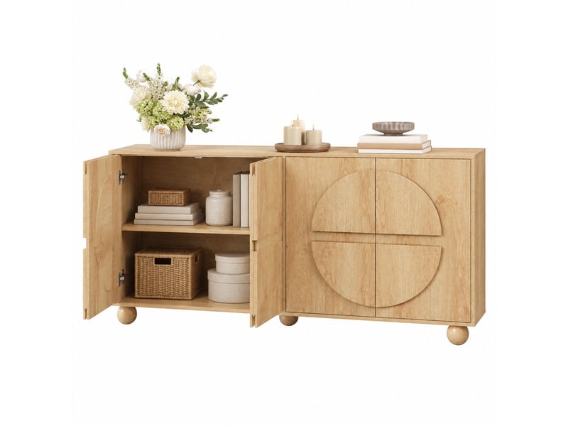 Buffet 160 x 38 x 76 cm en mdf et pin avec 4 portes et étagères réglables naturel chicfurn - Conforama A