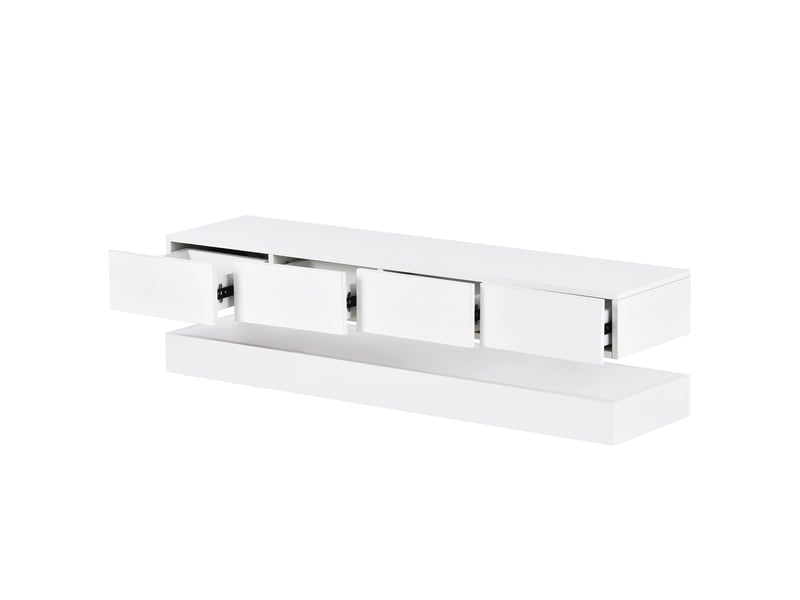  Meuble tv mural led suspendu blanc 130 cm pour téléviseur jusqu'à 55 pouces avec 4 tiroirs  - Conforama A