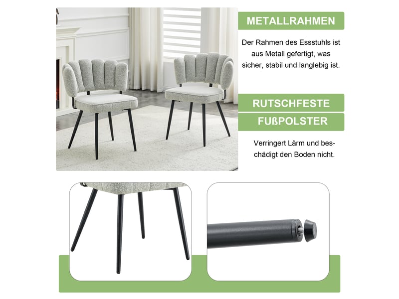  Lot de 2 chaises de salle à manger,60x48x80 cm,tissu bouclé,gris clair  - Conforama E