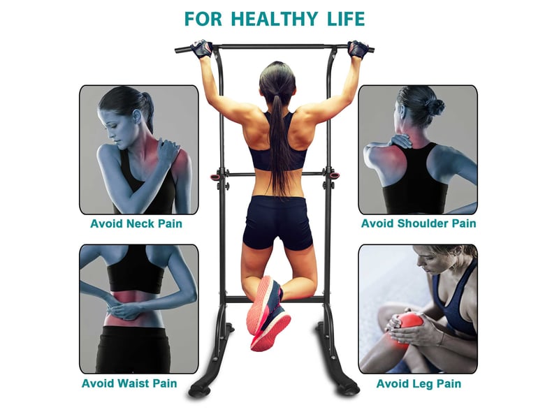  Tour de musculation réglable multifonction noire avec barre de traction, dips et support de squat, charge 149 kg  - Conforama E