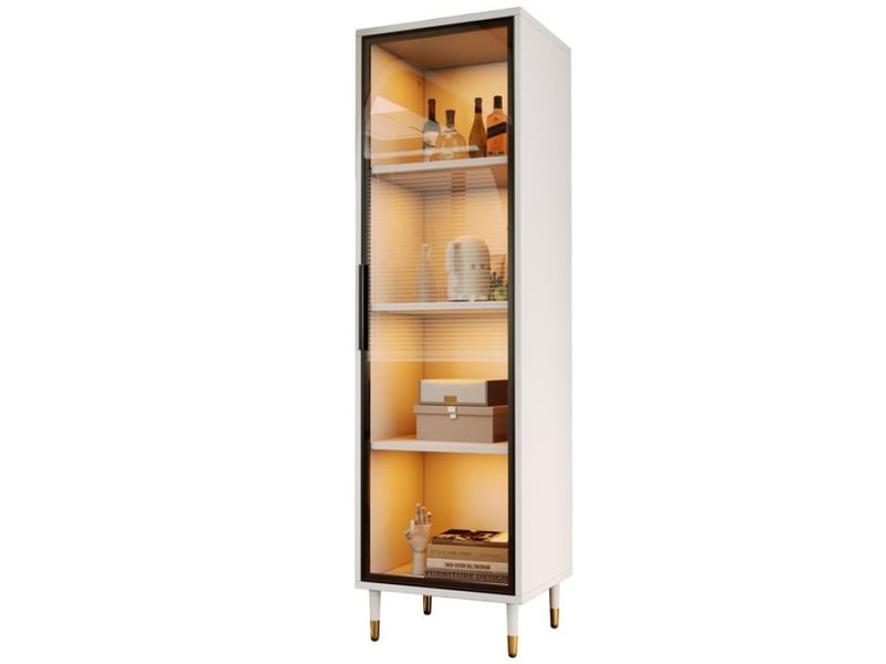  Vitrine décorative hauteur 170 cm, verre teinté, socle fermé et lumières led changeant de couleur  - Conforama A