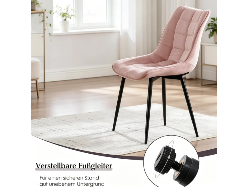  Lot de 2 chaises de salle à manger en velours rose, pieds en métal noir, confort rembourré pour votre intérieur  - Conforama D