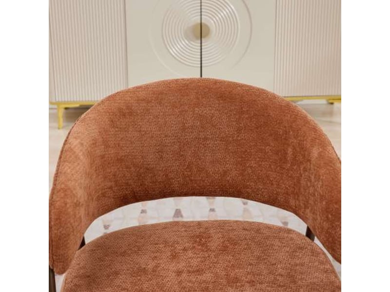 Chaises de salle à manger modernes en chenille orange avec accoudoirs – pieds bronze antique – vendu à l'unité sw1876og - Conforama E