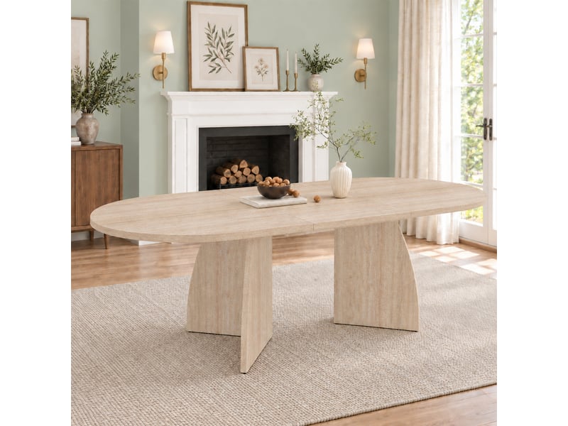 Table extensible 150 à 200x90 cm pour 6 à 8 personnes, table à manger moderne avec plateau renforcé et angles arrondis, effet travertin OPULERANE TRADING LTD - Conforama B