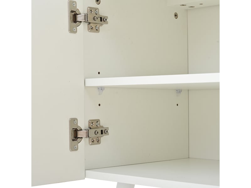  Meuble tv 180x38x50 cm, finition brillante, tiroir, placards et niches, panneau de particules, blanc et bois naturel  - Conforama R