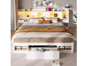 Lit avec rangement 180x200 cm DESVIAE coloris blanc