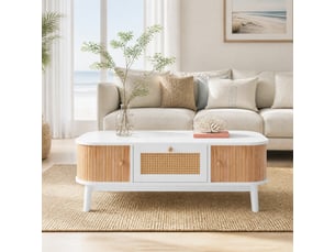 Table basse avec 2 tiroirs et portes coulissantes, rangement, style naturel, pour salon, 110 × 55 × 38,5 cm