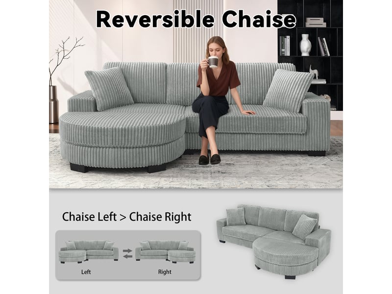  Canapé d'angle, canapé modulable, 4 places, en velours tricoté, gris, 2 coussins inclus, 256,5 x 133,5 x 89 cm, avec pouf  - Conforama R