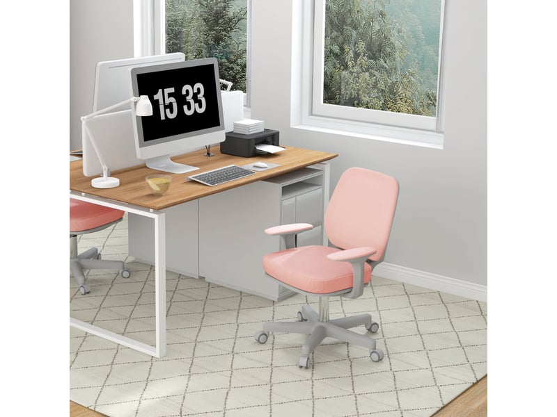  Fauteuil de bureau ergonomique, chaise bureau, tissu en maille (100% polyester), 55x48x94.5cm, rose  - Conforama C