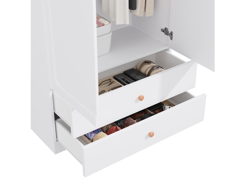  Armoire penderie 2 portes 90 x 45 x 200 cm blanche mdf et acier, 2 tiroirs, tringle et rangement  - Conforama E