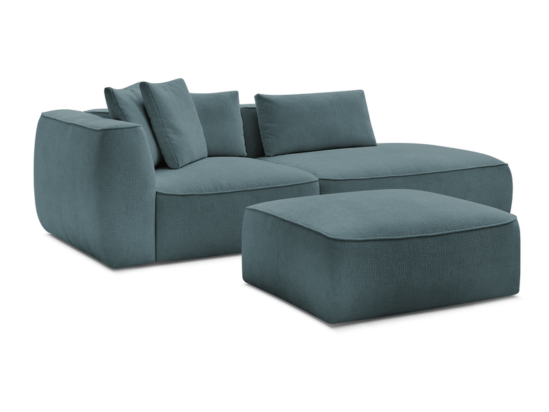  Bobochic canapé droit fixe 3 places leopold tissu texturé avec pouf bleu foncé  accoudoir gauche LEOPOLD - Conforama A
