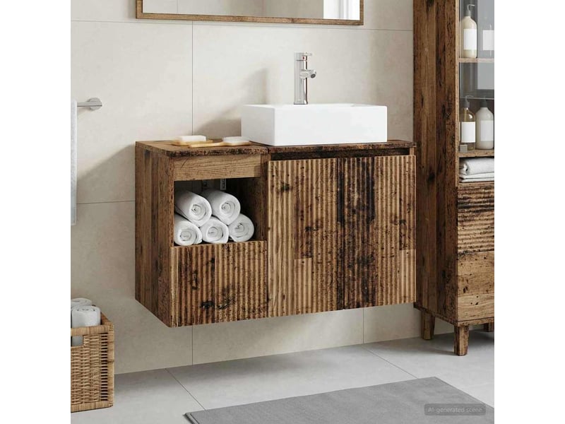  Ensemble de mobilier de salle de bain 2 pc bois ancien cf64035  - Conforama B