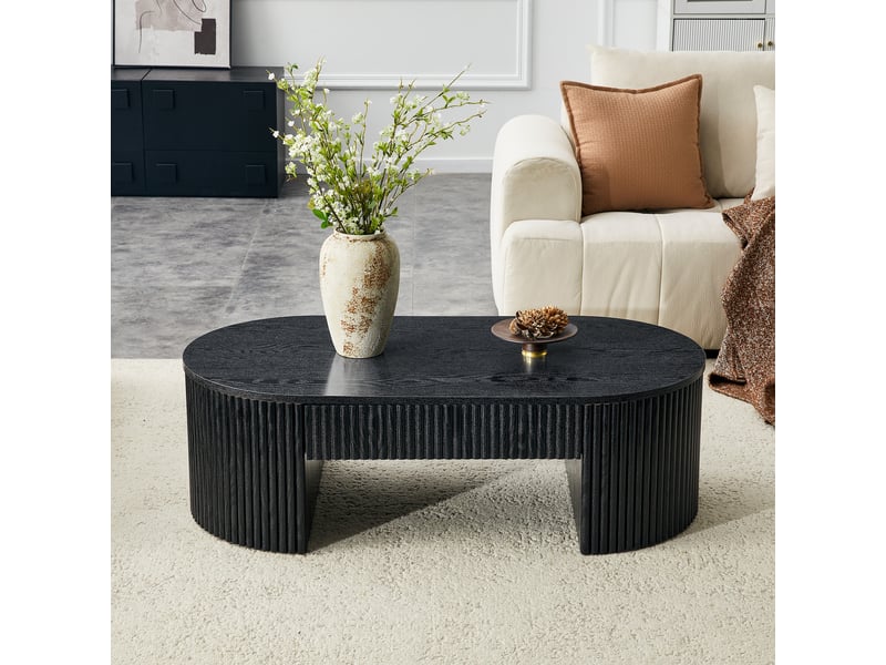  Table basse ovale de salon avec tiroir de rangement - lpospi - structure rainurée en mdf effet bois noir  - Conforama B