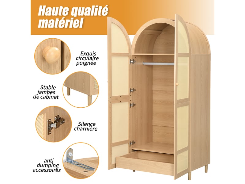  Armoire vestiaire 80x50x179 cm grande capacité avec cintre, étagères et tiroirs pour chambre  - Conforama W