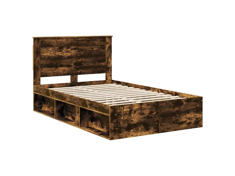 Lit double- lit adulte - cadre de lit avec tiroir uni chêne fumé 120 x 190 cm pin massif - Conforama C