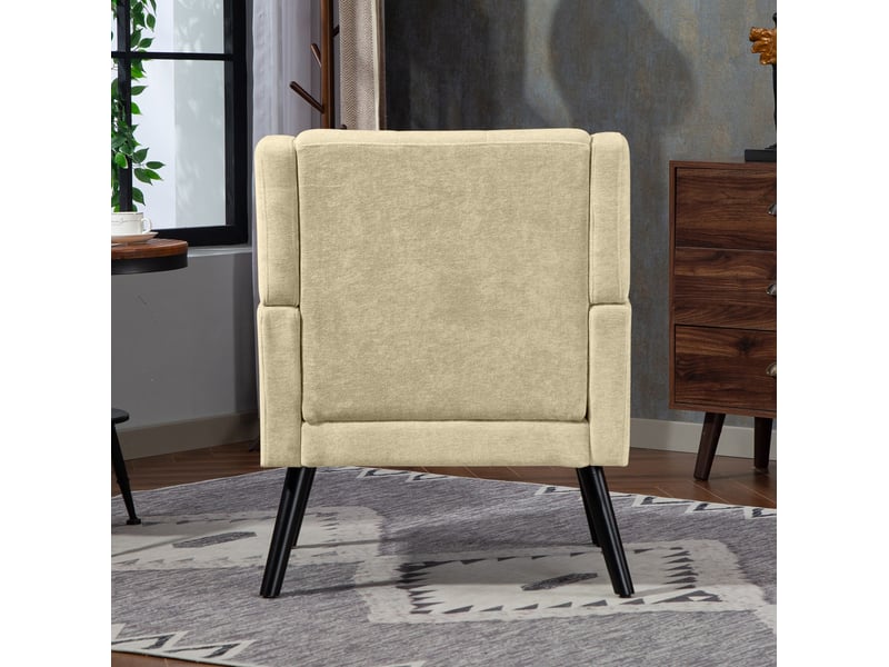  Fauteuil rembourré capitonné avec assise ergonomique, pieds en bois massif et tissu en lin beige, 68,0 × 29,5 × 67,0 cm  - Conforama C