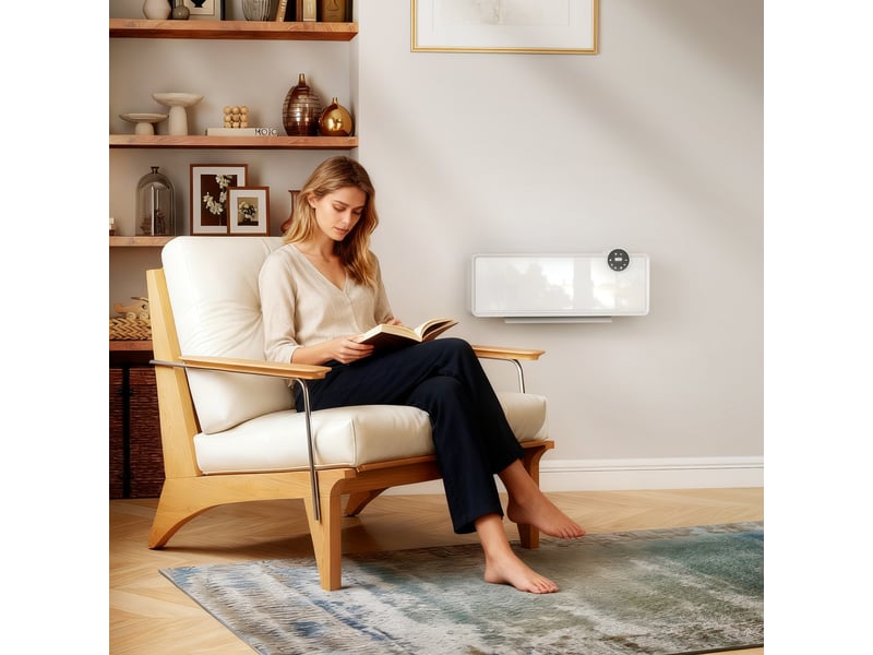  Chauffage mural en céramique 10002000w, radiateur électrique, ventilateur, thermostat, minuterie, 54x18,7x12,3cm, blanc  - Conforama D