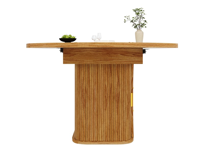  Table à manger extensible 118-158 cm avec rangement et tiroirs, chêne clair  - Conforama A