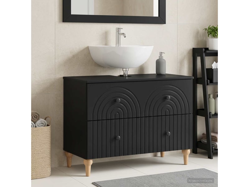  Meuble sous lavabo de salle de bain alkmaar noir cf64810  - Conforama B