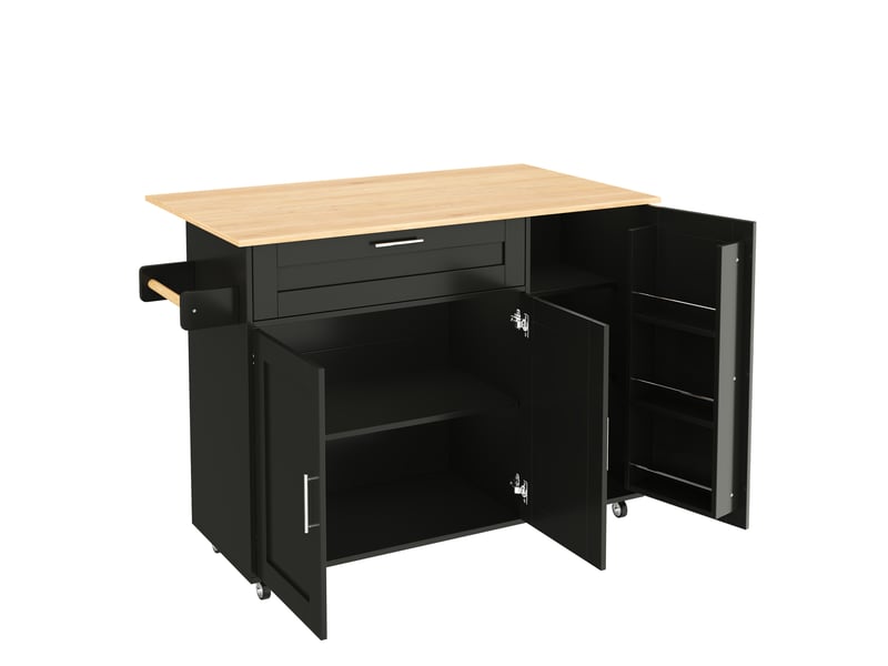 Table de cuisine mobile - 132.5x44(70)x90 cm - plateau pliable - grain de chêne - 5 roulettes - Conforama R