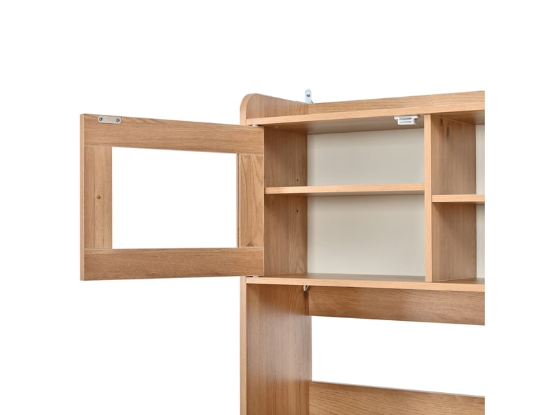 Meuble à chaussures avec 6 compartiments basculants, porte, led et verre pour entrée 130×25×85 cm naturel - Conforama C